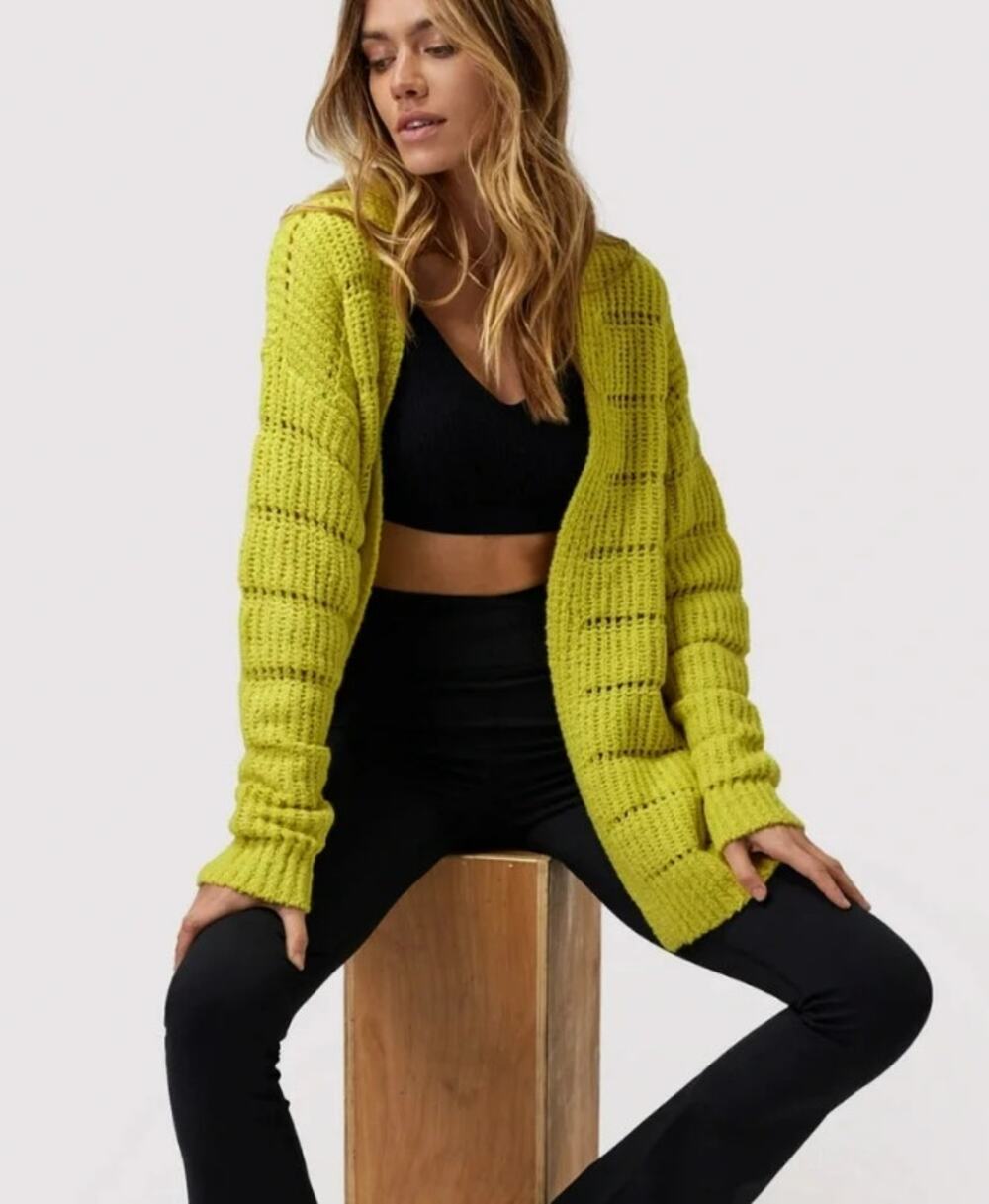 Spiritual Gangster Cassey Cardigan Sweater Merino Wool Mustard Yellow Green L